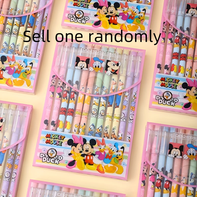 1 pack of Mickey Mouse gel pens with erasable ink, 0.5mm medium point, assorted cartoon designs, ideal for school or office.