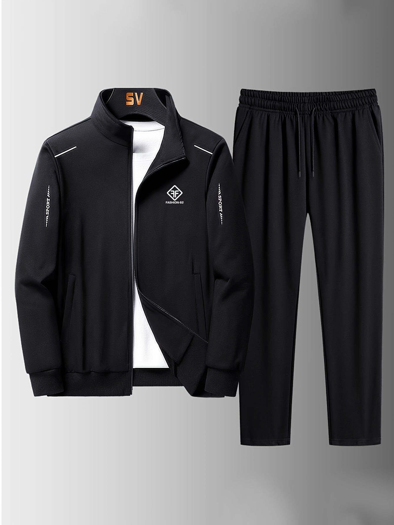 Men's sporty and comfortable stand-up collar zip-up jacket and joggers for spring/autumn.