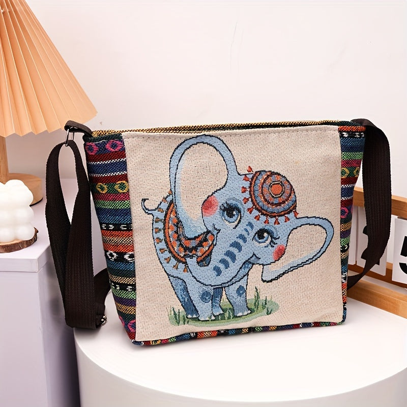 Multicolor Elephant Crossbody Bag for Women - Adjustable Strap, Zipper Closure, Foldable, Casual & Stylish