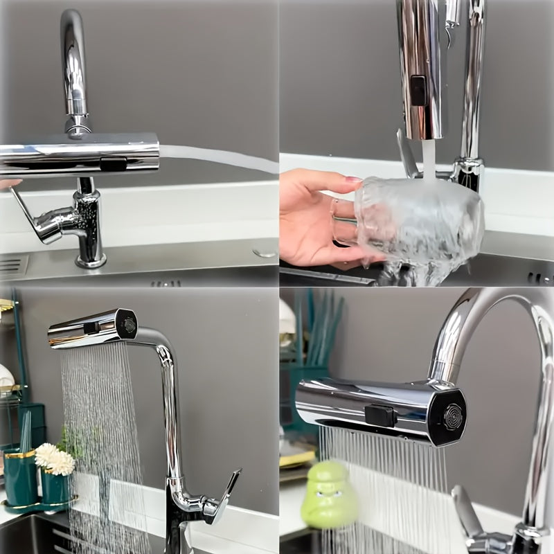 Upgrade your bathroom and kitchen sinks with the stylish 1pc Universal Multi-Function Faucet Adapter. Made of durable ABS material, this adapter features a 3-speed waterfall flow and a rotatable splash-proof spray head. No electricity is needed for