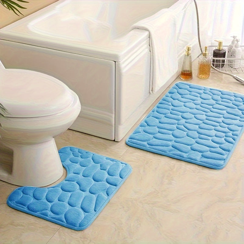 Soft 25D sponge bath mat set, 2 pieces, highly absorbent and non-slip, ideal for bathtubs and showers.