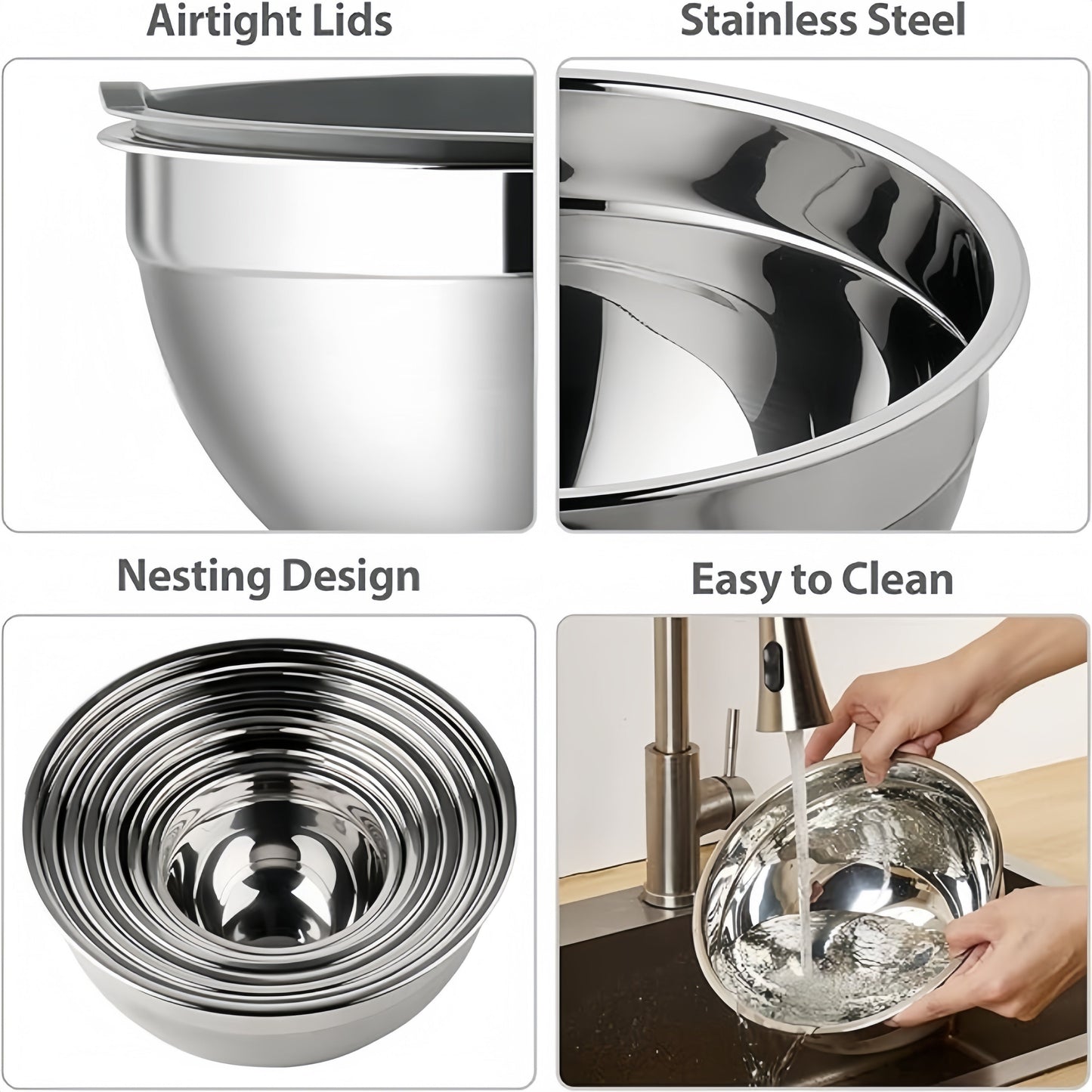 Set of 14 Stainless Steel Mixing Bowls with Lids - Resistant to Rust, Safe for Dishwasher Use for Baking, Cooking, and Serving - Great for making Salads, Eggs, and Various Dishes - Essential Kitchen Tool for the Holiday season.