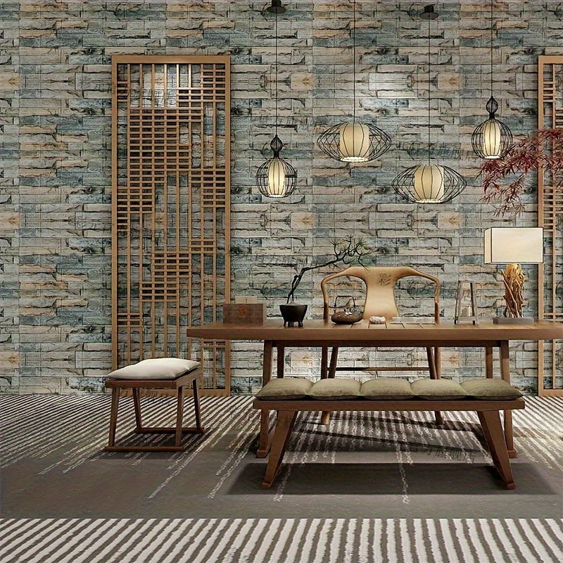 10pcs self-adhesive PVC wallpaper 3D brick wall stickers measuring 70cm X 77cm for DIY home decor in bedroom and bathroom.