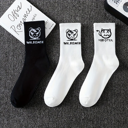 Men's trendy graffiti crew socks, 3/5/8/10 pairs, breathable and comfy for outdoor wear