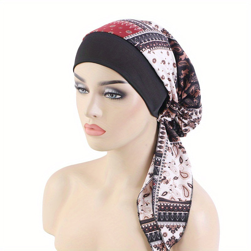 Paisley Print Turban Cap with Lace-Up Detail for Chemo Patients