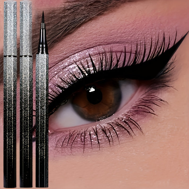 Pack of 3 Black Eyeliner Pens with Ultra-Thin Starry Sky Glitter. Long-lasting and quick-drying for precision eye makeup.