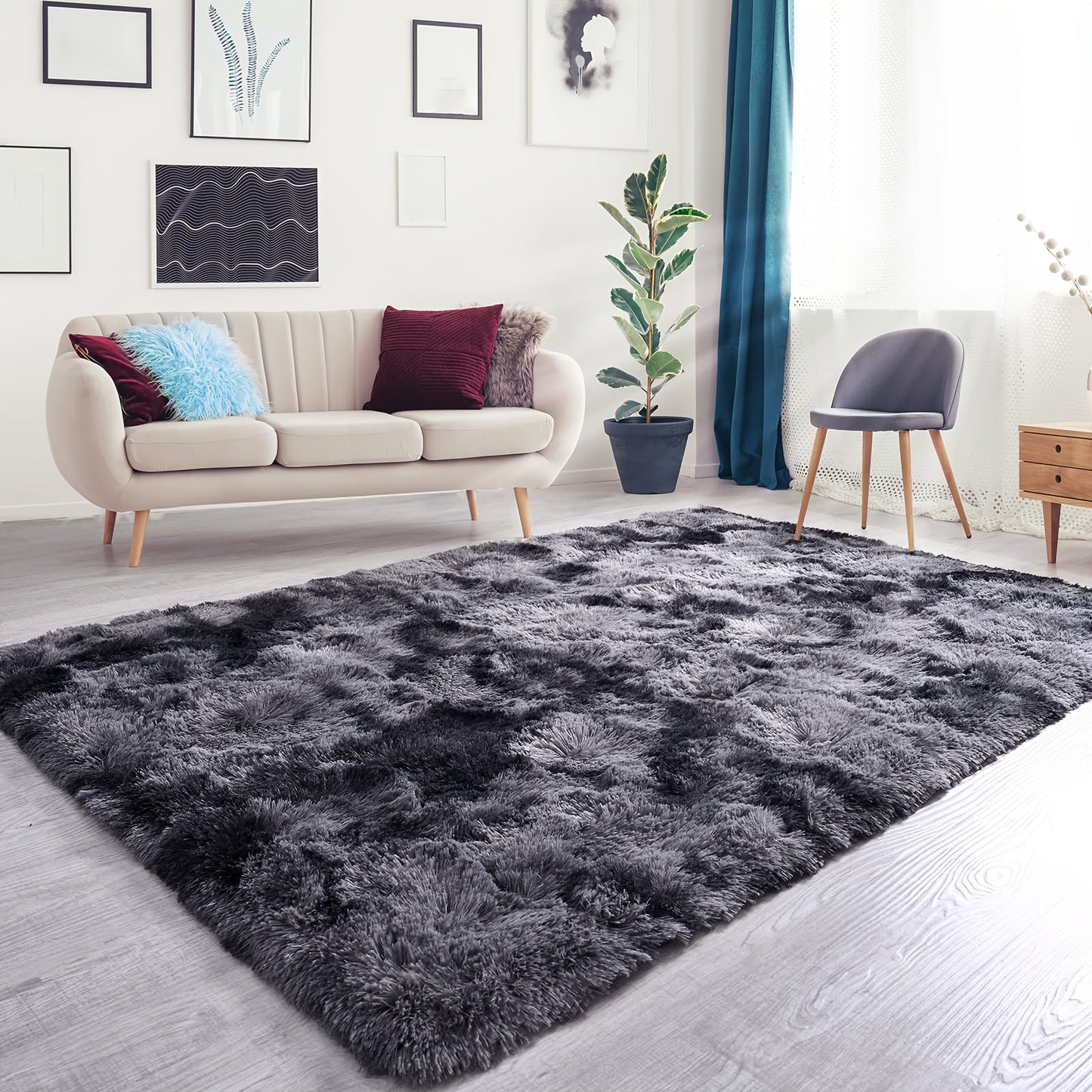 Soft and luxurious tie-dye black area rug, perfect for living room and bedroom decor. Stain-resistant and non-slip, ideal for Christmas and Thanksgiving.