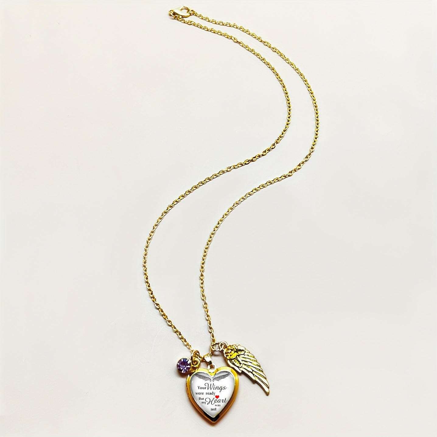 Elegant French-Style Copper Heart & Wing Pendant Necklace with Rhinestone Accents - Perfect for Daily Wear or as an Anniversary Gift. Great for Valentine's Day Surprise. Includes Red Gift Box and Golden Photo Frame.