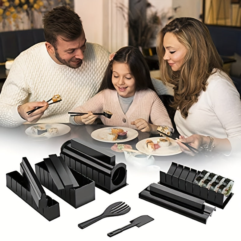 Sushi making kit for beginners includes 22 pieces, including rice roller mold, reusable maker set, fork, spatula, and other kitchen tools.