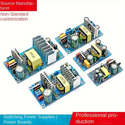 High-power switching power supply module with AC220V input and DC5V12V output options, with built-in boards available in various current capacities.