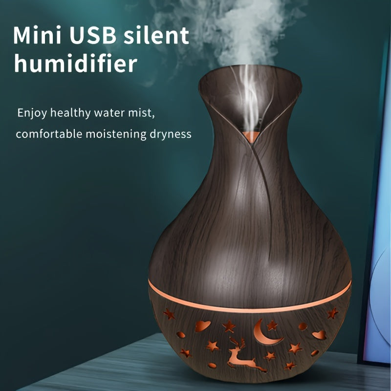 YAIAWISU Portable USB Humidifier with Essential Oil Diffuser: Quiet, Auto Shut-Off, 7 Color Lights, Nightlight - Ideal for Home & Office Use. Made of Plastic.