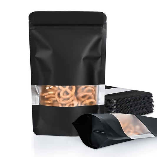 50pcs of Black Open Window Packaging Bag for Biscuits, Candy, Coffee, Flower Tea, Frosted Self-Sealing Bag