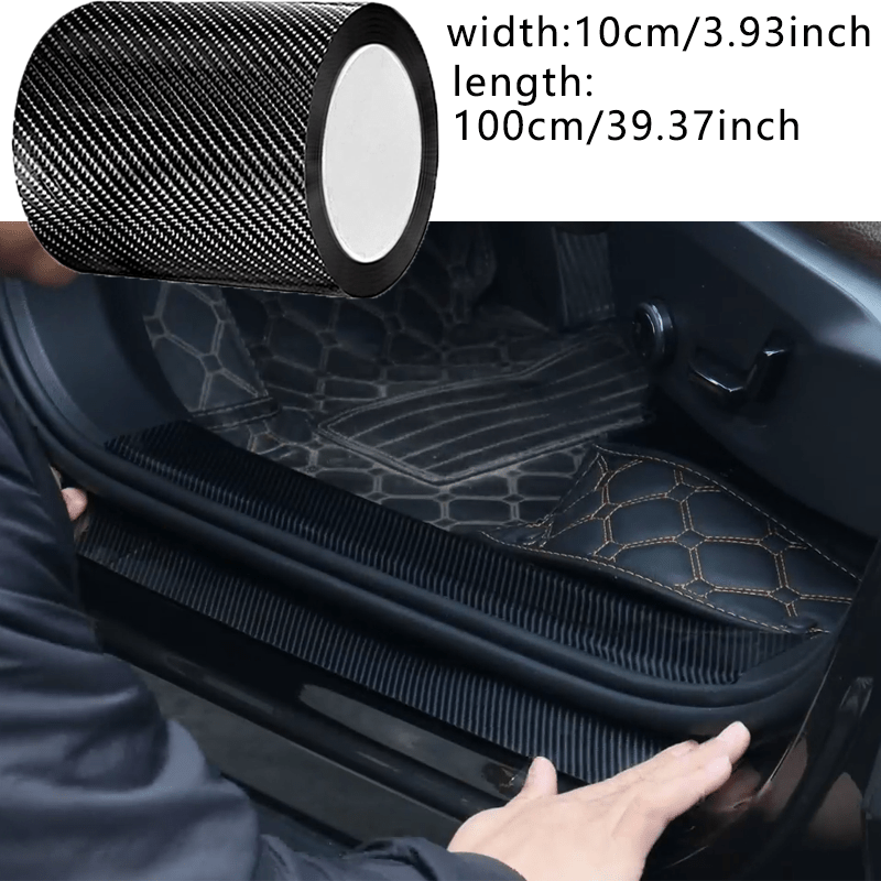 3D Nano Carbon Fiber Car Door Sill Protector with PVC waterproof adhesive tape, Universal Fit in Black.