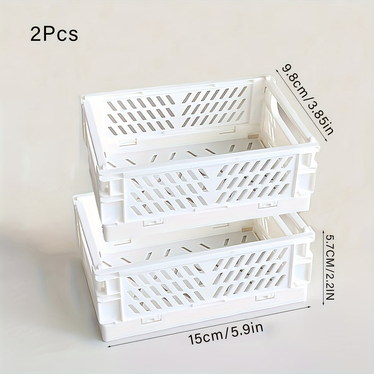 2-Pack Plastic Folding Storage Baskets with Handles, Stackable Organizers for Home - Mixed Color