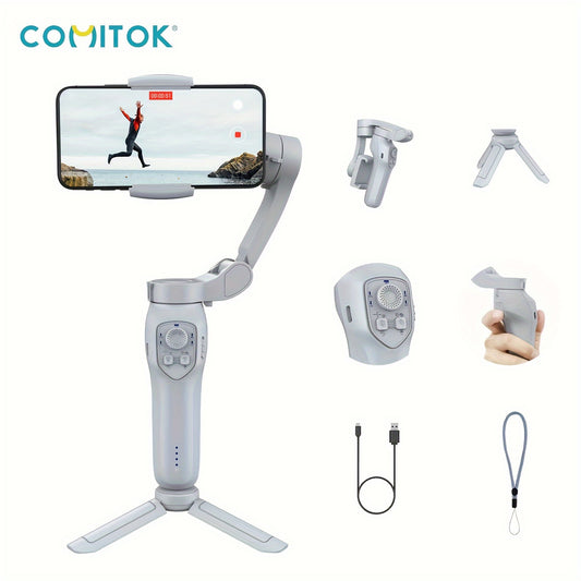 COMITOK L7Cpro Handheld Gimbal with Smart Gesture Control, USB Charging, 3-Axis Stabilizer, 2550mAh Battery, Polycarbonate Tripod & Monopod, AI Face-Tracking for Vlogging & Live Streaming.