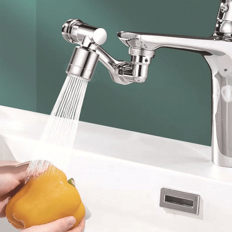 Silver Universal Rotary Faucet Nozzle saves water, extends kitchen faucets, fits washbasins, and improves home sink functionality - a perfect gift for any household.