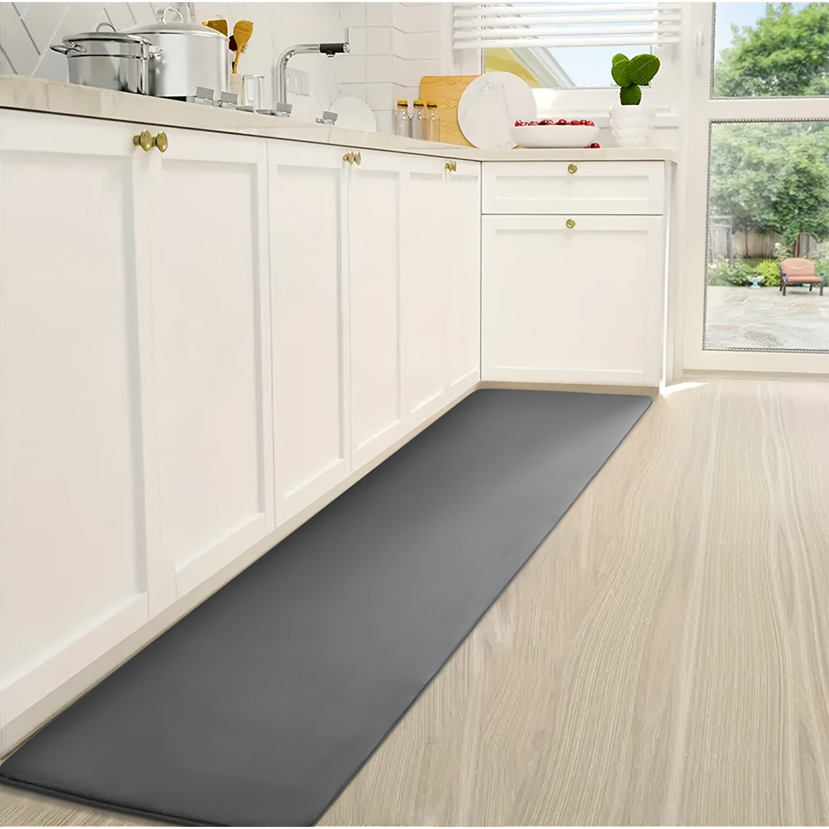 Polyester Kitchen Runner Mat with Absorbent Qualities - Non-Slip, Lightweight, Low Pile, Rectangular Shape, Easy to Hand Wash, Knit Weave Design with PVC Backing, Durable Flannel Floor Rug Ideal for Home Entrances Made by Machine Manufacturing