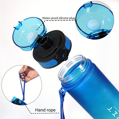 Durable frosted plastic sports water bottle with rainbow gradient, ideal for outdoor activities.