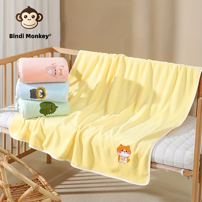 Set of 2 Bindi Monkey Hooded Baby Bath Towels, Made with Super Soft Polyester, Highly Absorbent and Fast Drying, Double Layered Coral Fleece, Safe for Sensitive Baby Skin, Ideal for Ages 0-3