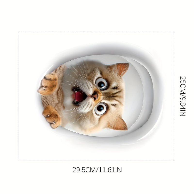 Whimsical toilet sticker featuring a peeking cat adds humor and charm to home decor. Easy to apply on ceramics, single-use with semi-matte finish for a quirky touch.