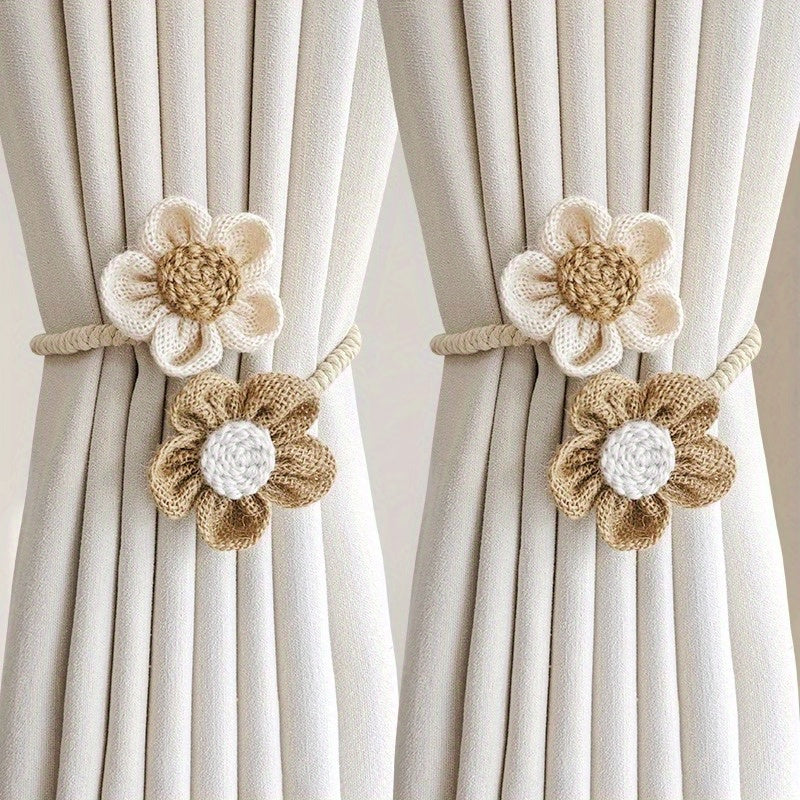 Modern and simple curtain tiebacks made of hemp rope. Set includes 2 pieces for use in bedroom, living room, or any home decor. Easy to install with punch-free clips. Ideal for binding curtains and adding a stylish touch to your space.