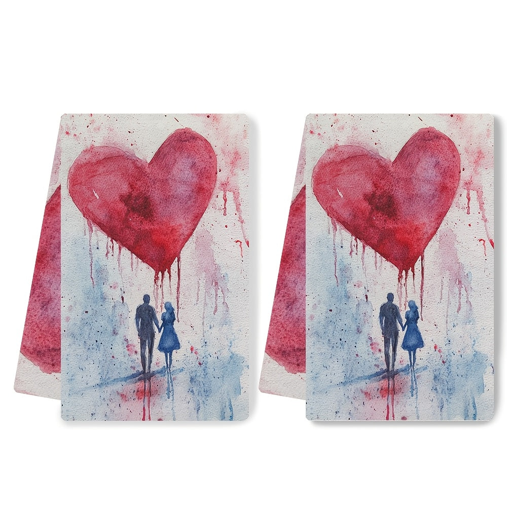 Get cozy with this set of 2 Romantic Valentine's Love Kitchen Towels, made from ultra soft and highly absorbent polyester. Measuring 40.64x60.96 cm, these dish hand towels feature a watercolor heart and couple design perfect for holiday decor. Machine