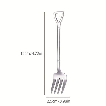 Set of 4 stainless steel fruit, cake, and dessert forks in creative shapes. Dishwasher safe. Perfect for home, restaurant, hotel, parties, gifts, coffee bars, Halloween, Day of the Dead, and Christmas.