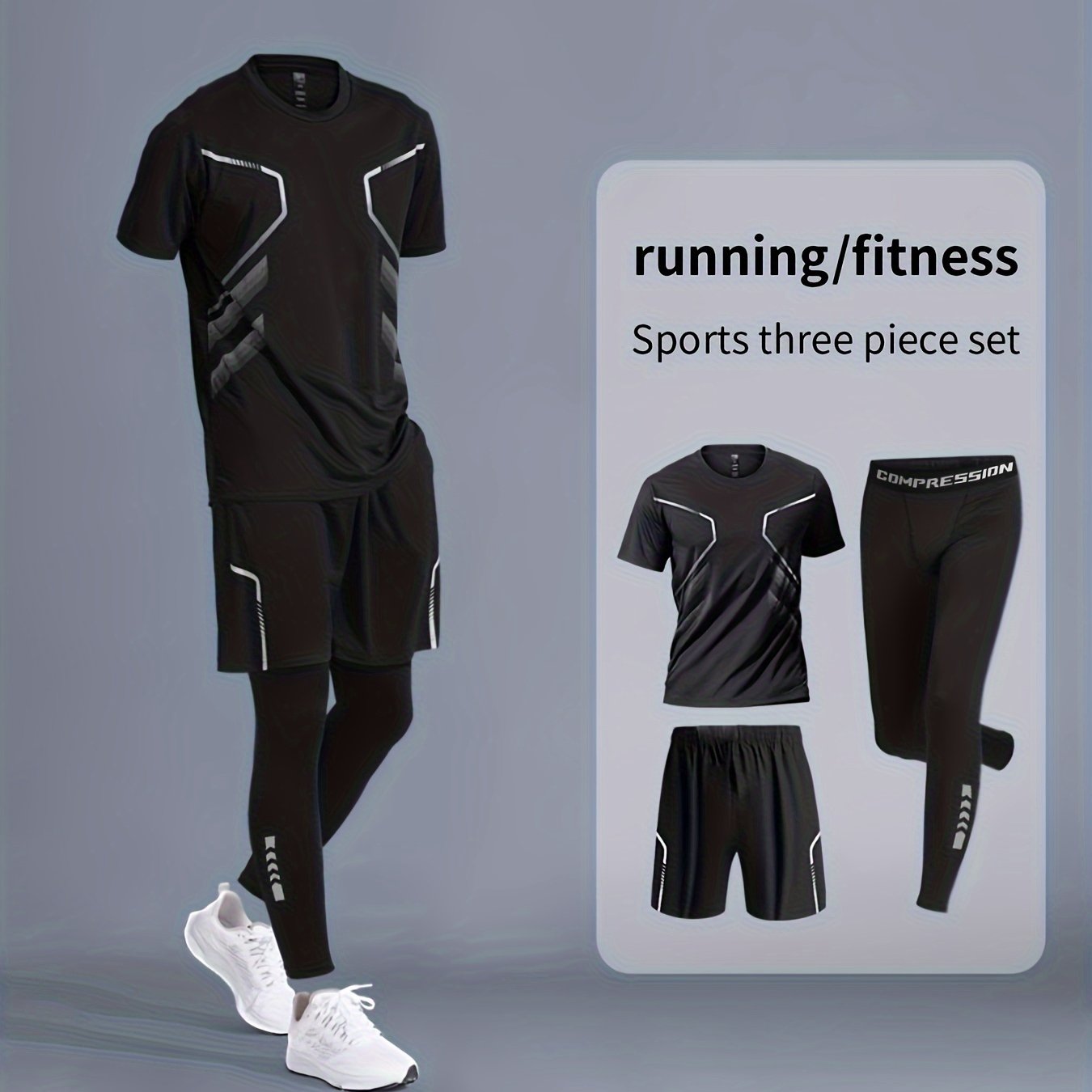 Men's 3-piece printed quick-drying sports set for basketball, fitness, running, and cycling.