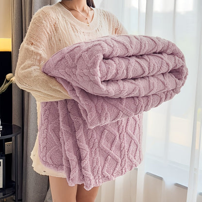 Stay warm and cozy with the LARMPAT Cozy Taffeta Blanket. This soft and warm beige blanket features geometric patterns and is machine washable for easy care. Perfect for all seasons, this blanket is suitable for use on your bed, sofa, or even while