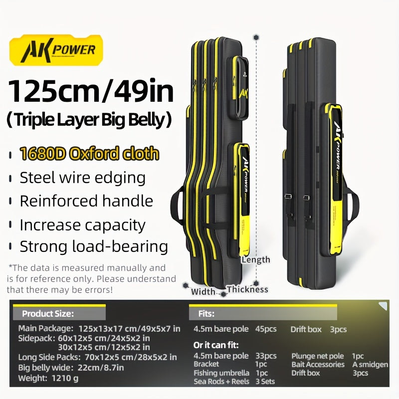 YUZHIYUAN AK Power Series Fishing Rod Case - Durable, Water-Resistant Oxford Fabric, Multi-Compartment Design, Ideal for Fly & Lure Rods