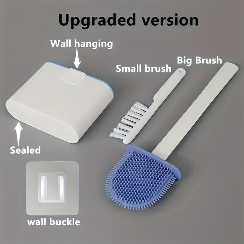 Wall-mounted Modern Toilet Brush Set that is Quick Drying, Leak-Proof, and Odor-Free, made of Plastic with Brush and Holder for bathroom cleaning.