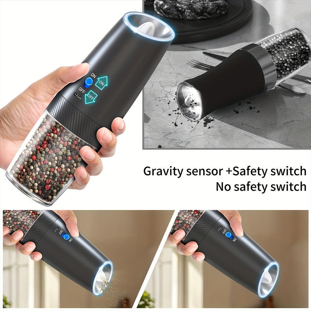 Electric Salt and Pepper Grinder Set with Gravity Operation, Rechargeable via USB, 300mAh Lithium Battery, Made of ABS Material, Easy One-Handed Use, Perfect for Holiday Season, Available in Single or Dual Pack.