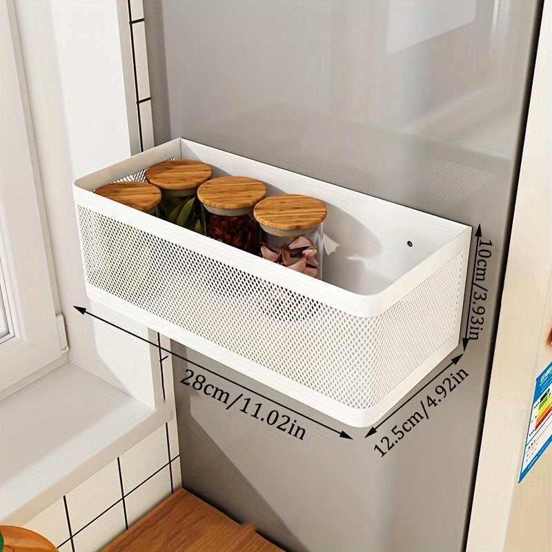 Magnetic Side Storage Holder for Kitchen Refrigerator with Hanging Basket and Plate Gap Magnet