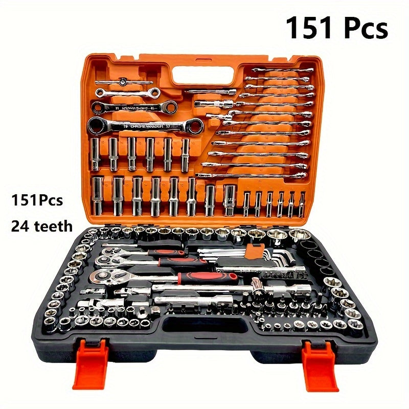 53/82/121/151 pcs of Stainless Steel Automotive Repair Tool Kits with Quick Ratchet Wrenches for Off-Road Motorcycles And Bicycle Maintenance - Complete Automotive Repair Accessories