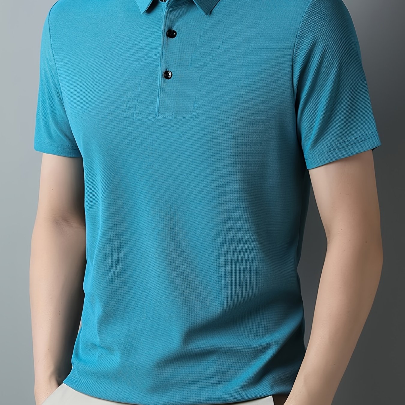 Men's Breathable Polyester Shirt - Casual Solid Color, Short Sleeve with Collar