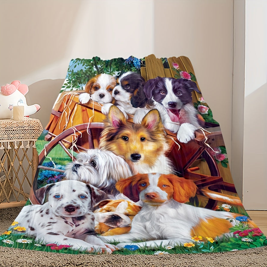 Cartoon Animal Print Flannel Fleece Blanket - Cozy All-Season Bed Throw, Machine Washable, Durable, Polyester Material, Versatile for Sofa, Office, Camping, Travel, Perfect Gift - Adorable Pet Design, Stylish Geometric Pattern, Lightweight Knitted