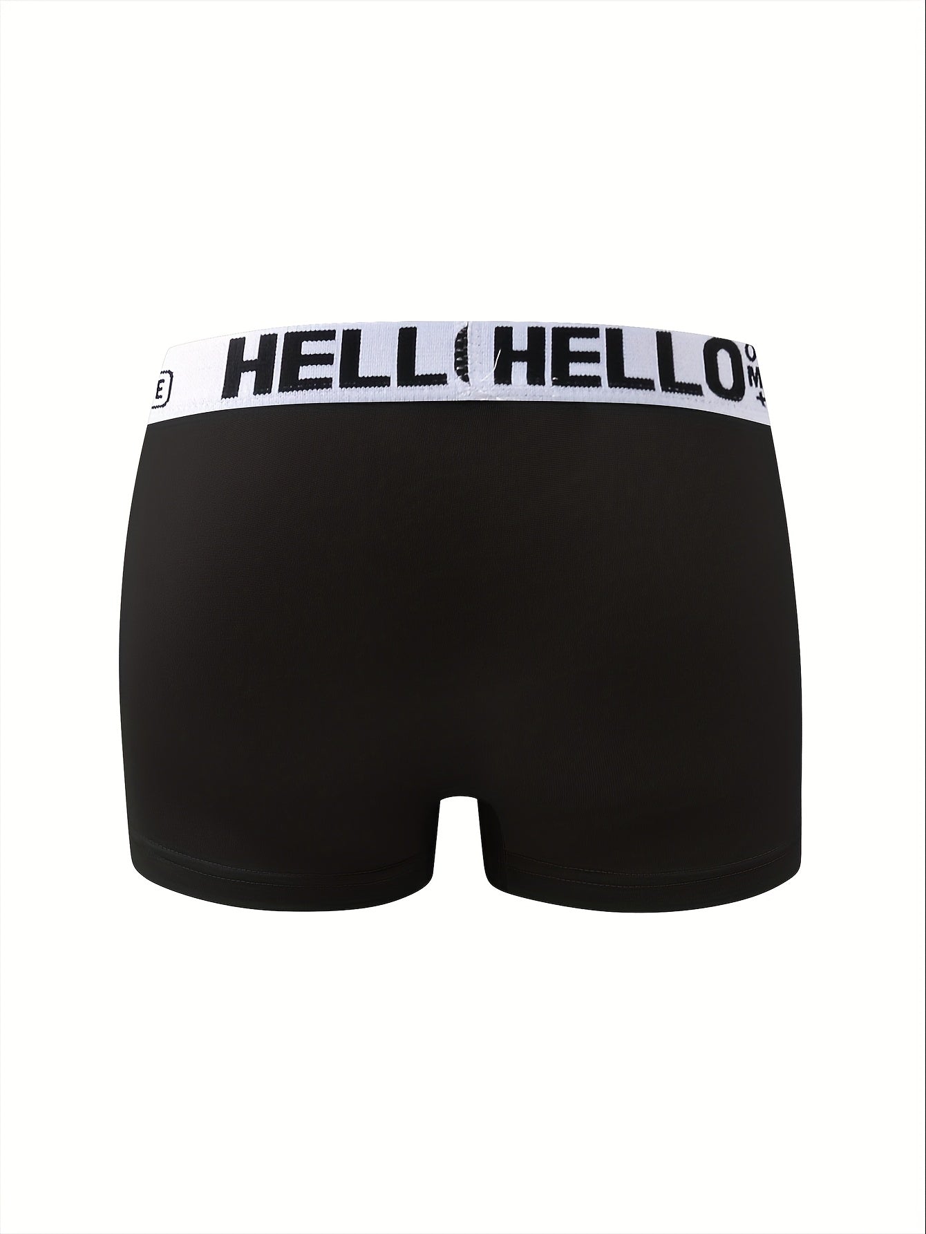 10 men's 'HELLO' boxer briefs - breathable, quick-drying sports trunks made with comfortable polyester-spandex blend in various colors.