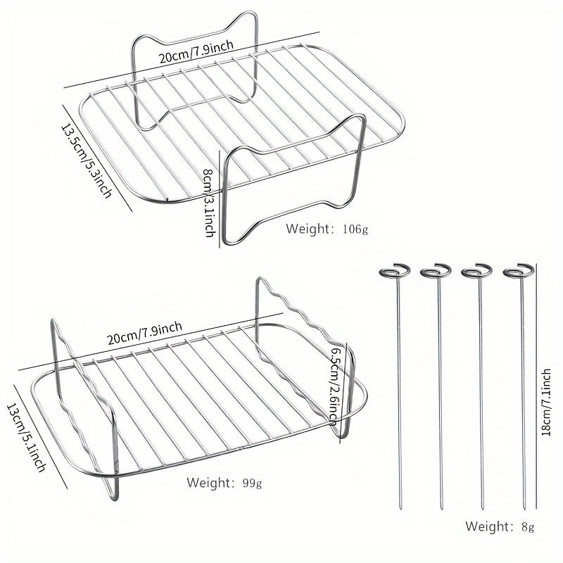 Двойная стойка для шампуров из нержавеющей стали, комплект аксессуаров для аэрогриля, идеально подходит для гриля и выпечки с 4 шампурами. Универсальная решетка для рыбы, мяса и торта - совместима с аэрогрилью.