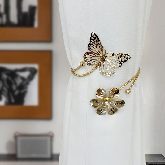 Set of 2 Flower Butterfly Curtain Straps with a Minimalist Hollow Out Design, perfect for tying back curtains in your bedroom or living room for a stylish home decor touch.