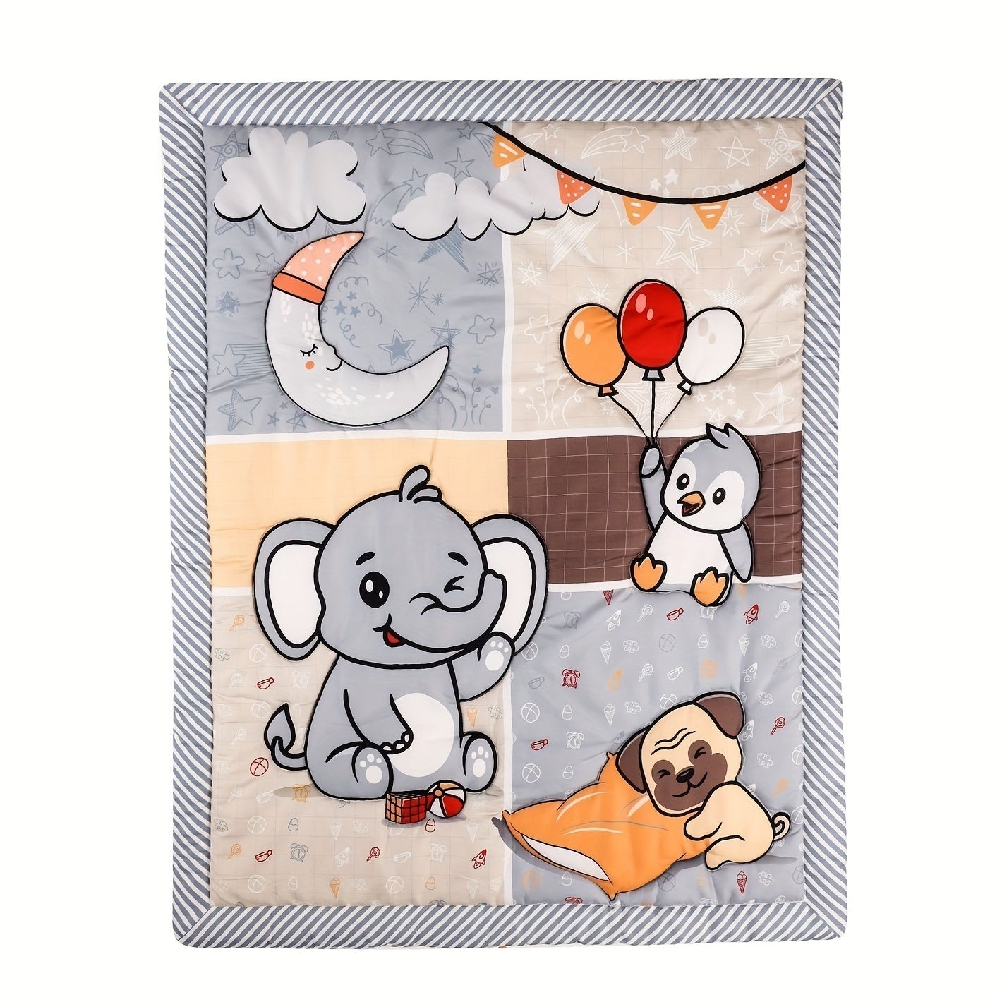 One piece of baby toddler blanket measuring 83.82x106.68cm, suitable for boys and girls. This all-season soft quilt can be used in the baby crib and features adorable elephant and penguin animal designs, perfect for nursery bedding.