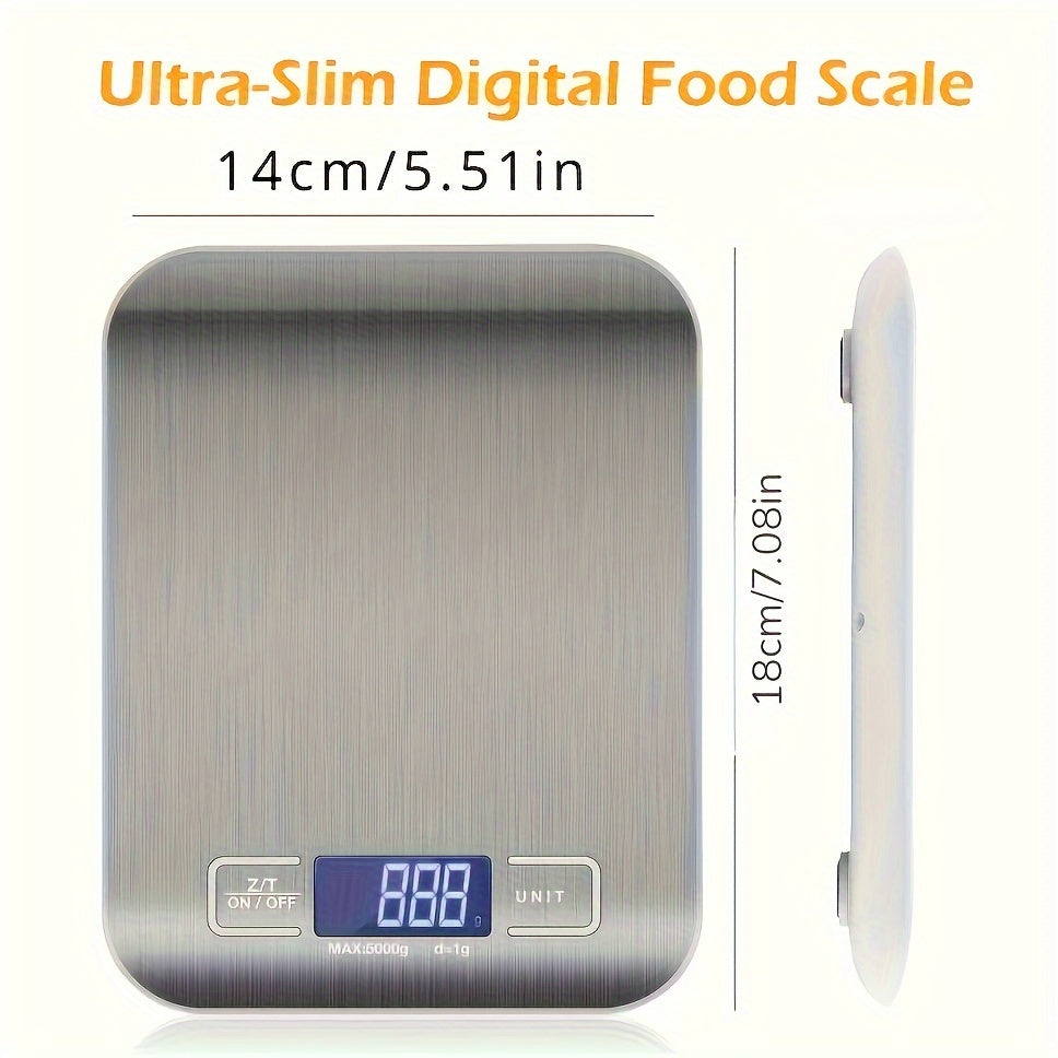 Multifunction Electric Digital Kitchen Food Scale - 10kg/1g display, waterproof, stainless steel surface for weight loss, baking, cooking, keto, meal prep