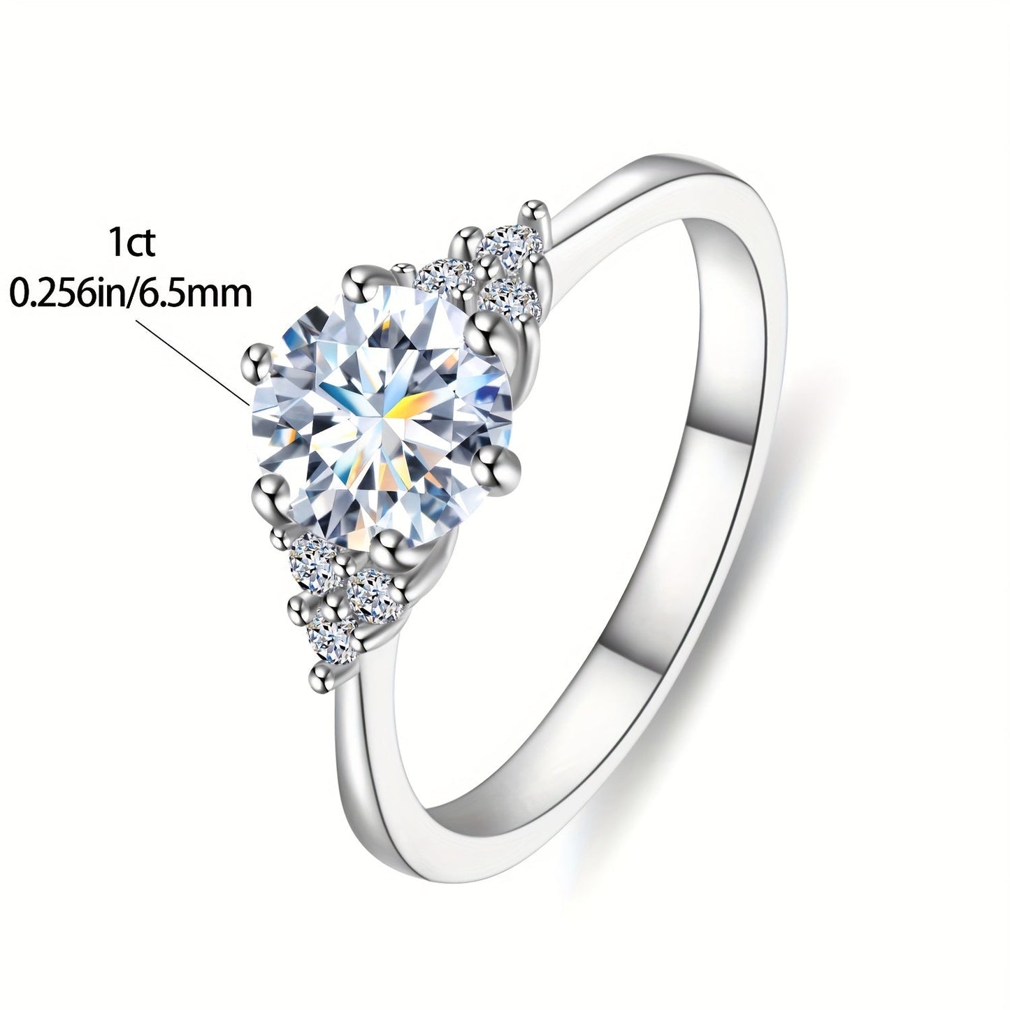 This elegant Moissanite engagement ring features a 1CT stone set in 925 sterling silver, with a silvery gram weight ranging from 5-9 yards. The shining Moissanite wings add a touch of luxury, making it the perfect gift for a loved one on Valentine's Day