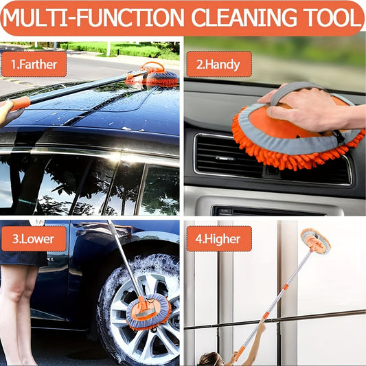 120.65cm Microfiber Car Wash Brush Set, No Paint Damage, Long Handle, 2in1 for Cars, Trucks, SUVs, RVs, Trailers, Boats.