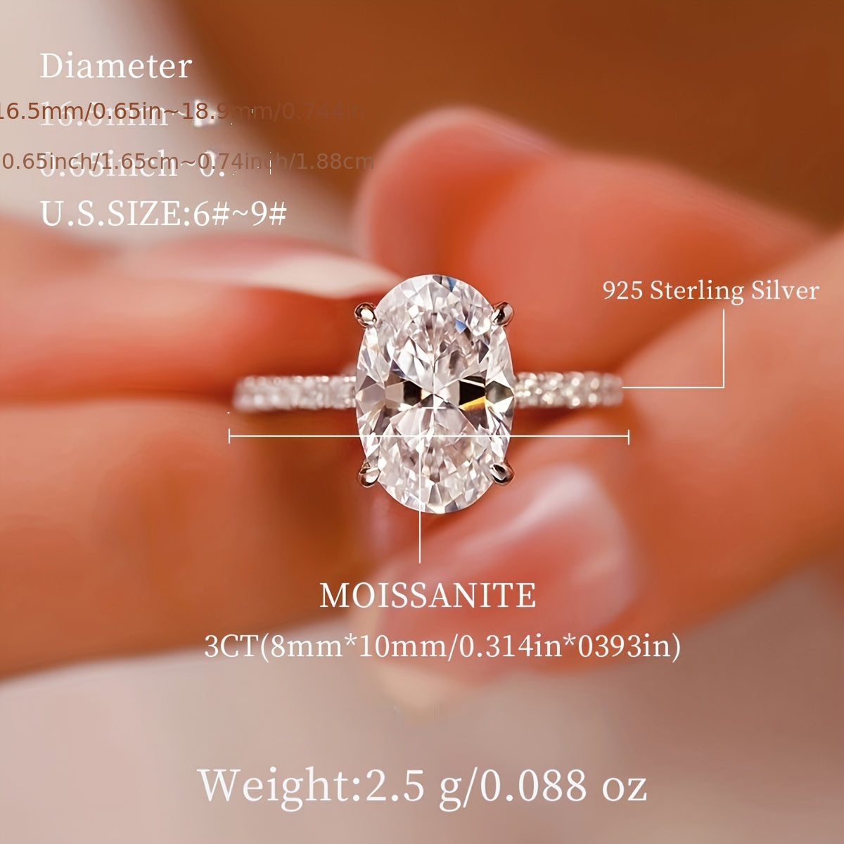 Elegant Ladies' Banquet Wedding Sparkle Jewelry: 925 Sterling Silver 3ct Moissanite Ring with Moissanite Certificate and Exquisite Gift Box