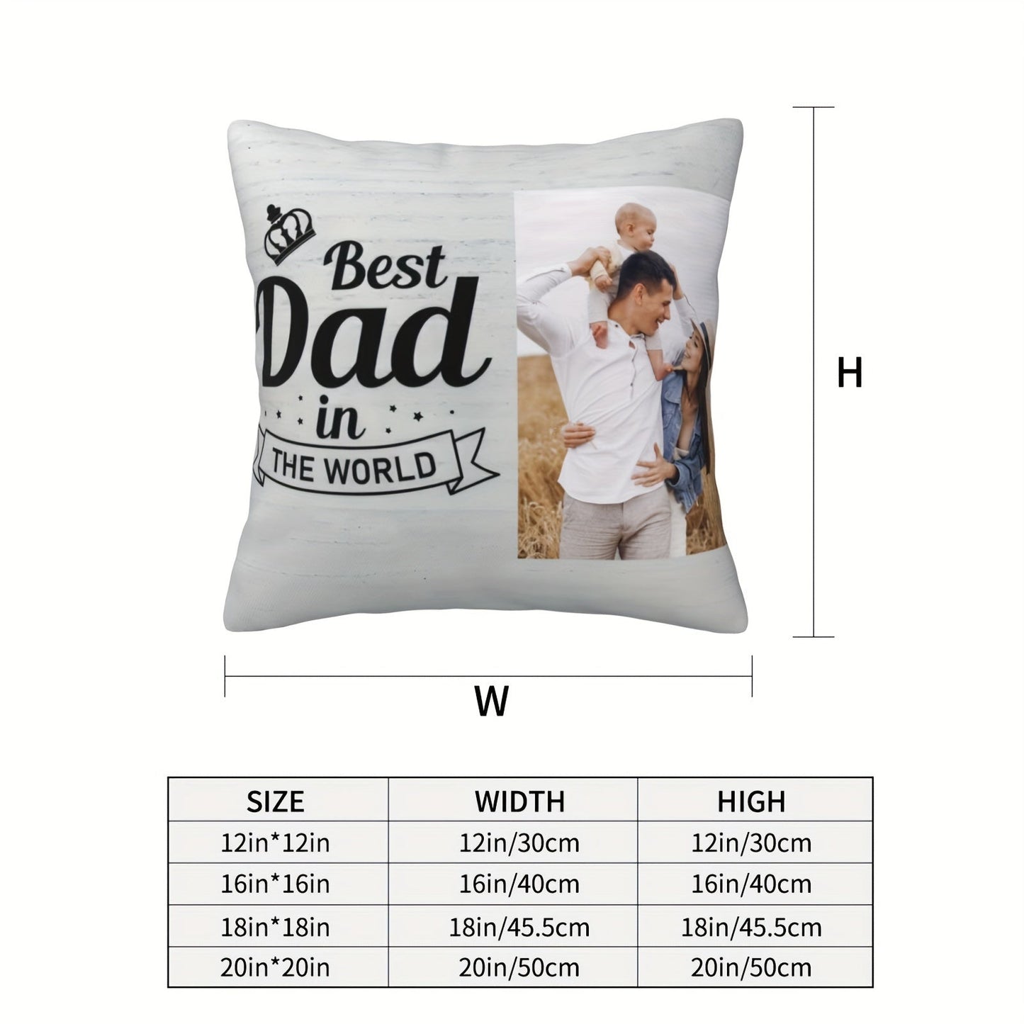 Personalized DAD Photo Pillowcase - Celebrate The World's Greatest Dad with this Special Father's Day, Christmas, Thanksgiving, Birthday Gift for Home, Room, Bedroom, Living Room, or Sofa Decor