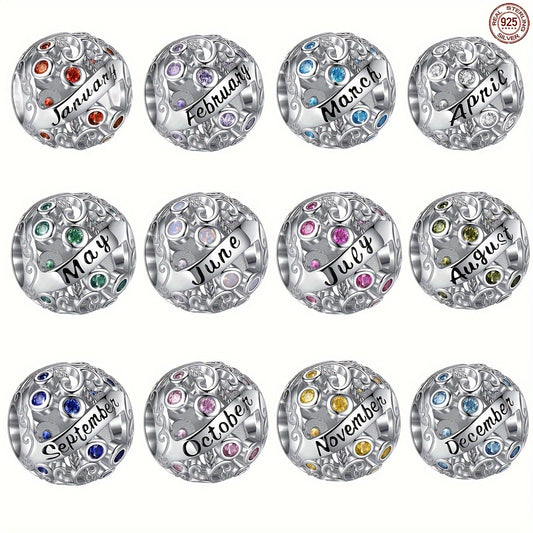 925 Sterling Silver Twelve Months Series Round Charm Beads - Perfect for Creating Custom Bracelets and Necklaces, Ideal for Women's Jewelry Gifts