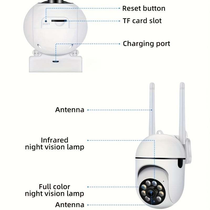 Conveniently install the 1080P HD WiFi Security Camera with PTZ and Voice Intercom without cables. Perfect for elderly and youngsters, with remote viewing anytime.