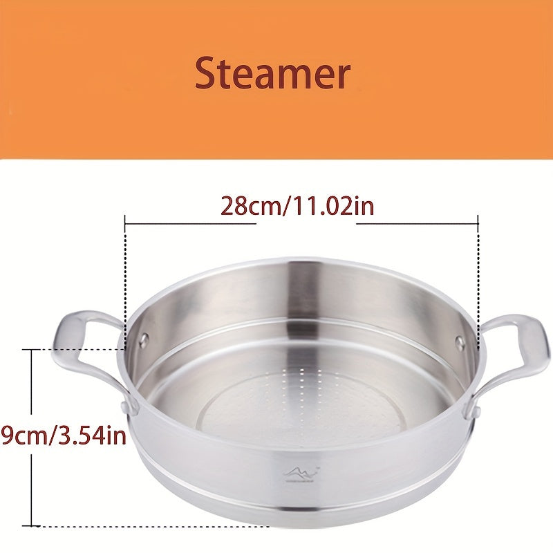 Durable and Versatile Stainless Steel Soup Pot Set with Steamer by GOOD HARVESTER - Includes 8L 304 Deep Cooking Pan, Induction Compatible, Heat-Resistant Handles, Dishwasher Safe, Easy to Clean, and Multi-Layer Kitchen Cookware