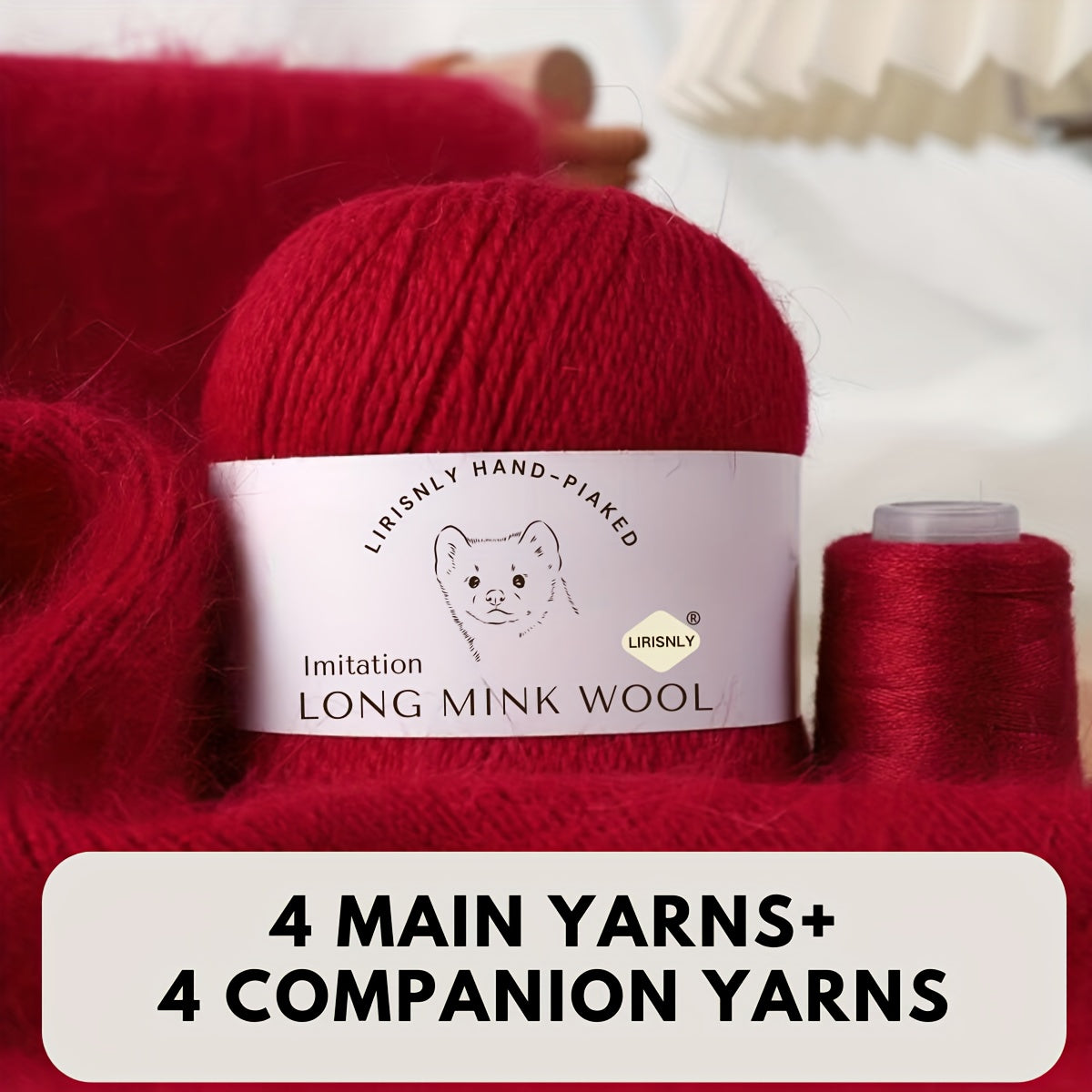 4pcs of faux mink wool and long wool totalling 280g, with 50g faux mink wool and 20g companion thread each. Skin-friendly and warm, suitable for knitting scarves, sweaters, hats, etc.