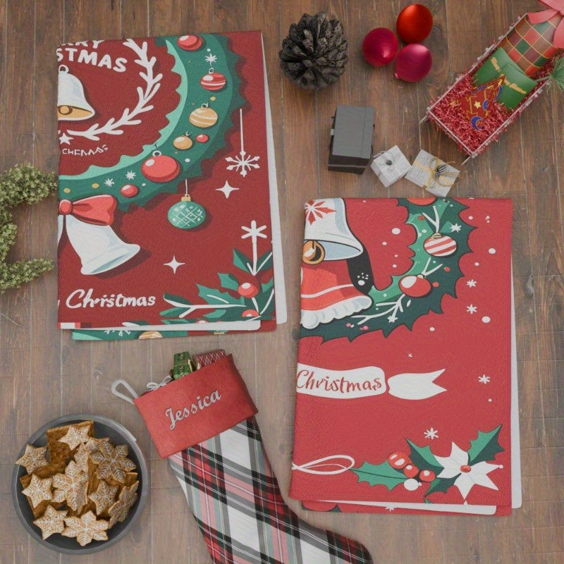 Two pieces of 18 by 26 inch kitchen towels, perfect for Christmas and the winter season. Adorn your kitchen with these soft, Christmas-themed towels featuring snowflakes, adding a merry touch to your holiday decor. Great as gift decorations too!